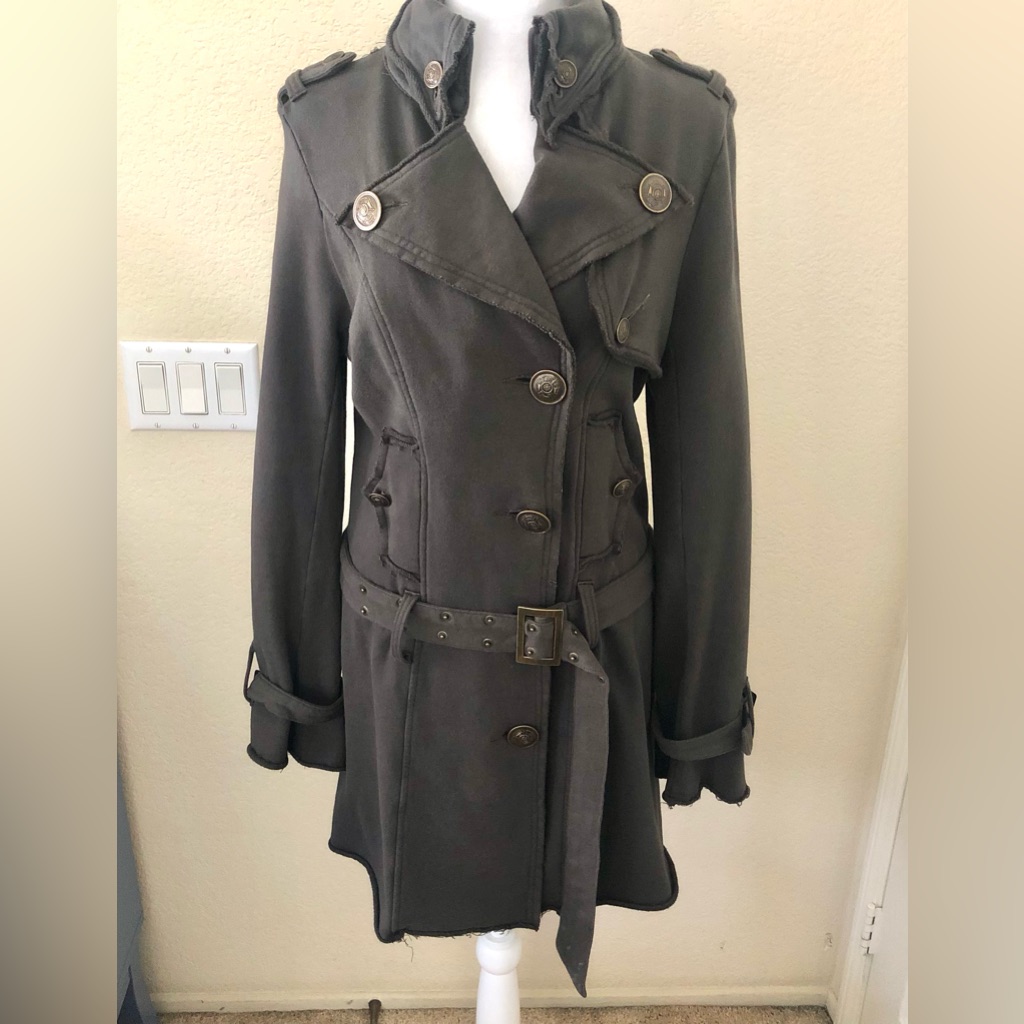 Murmur Anthropologie Vintage Brushed Cotton Trench Coat Charcoal Color